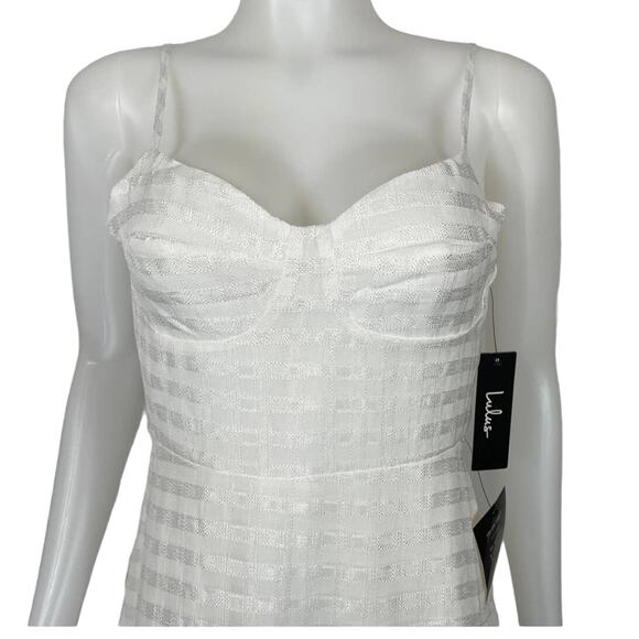 Lulus Holding On White Plaid Mesh Midi Vacation Summer Dress M NWT - Picture 4 of 10